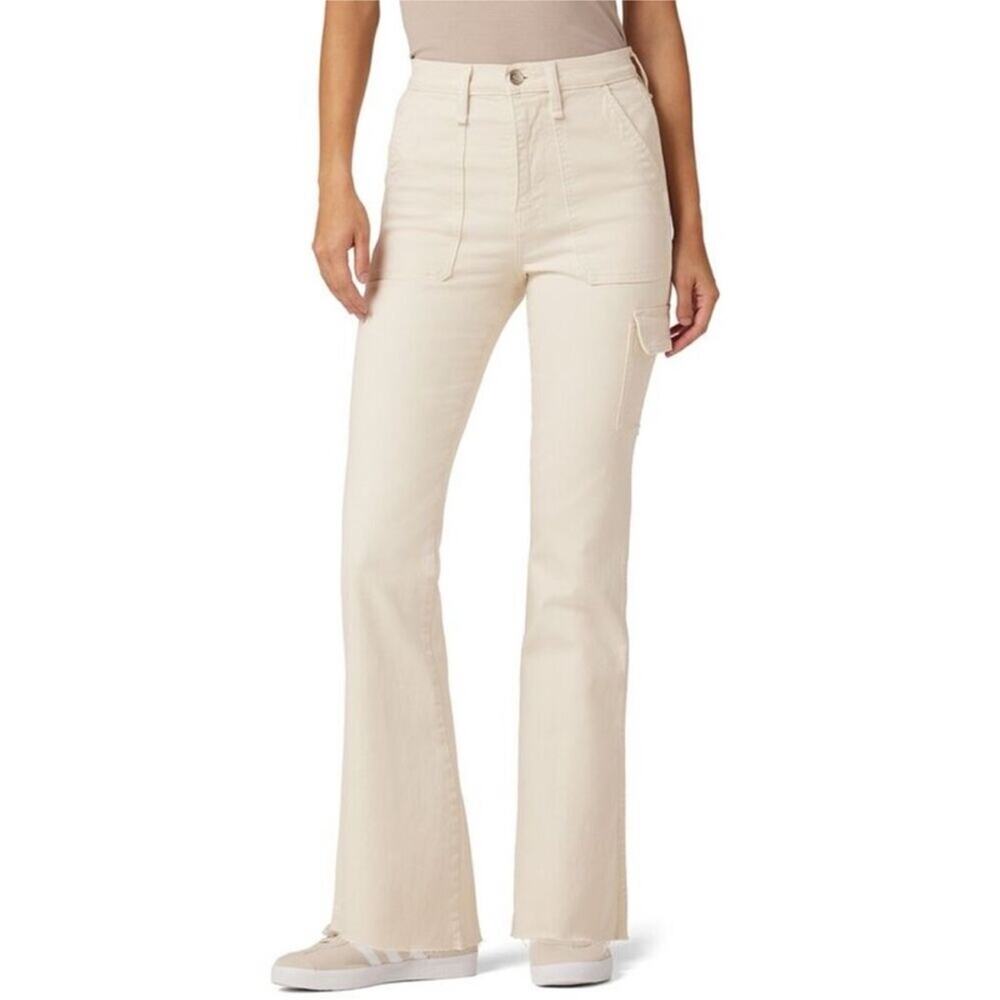 NWT Hudson x Anthropologie Faye Utility Flare Jeans In Egret Denim Size 25